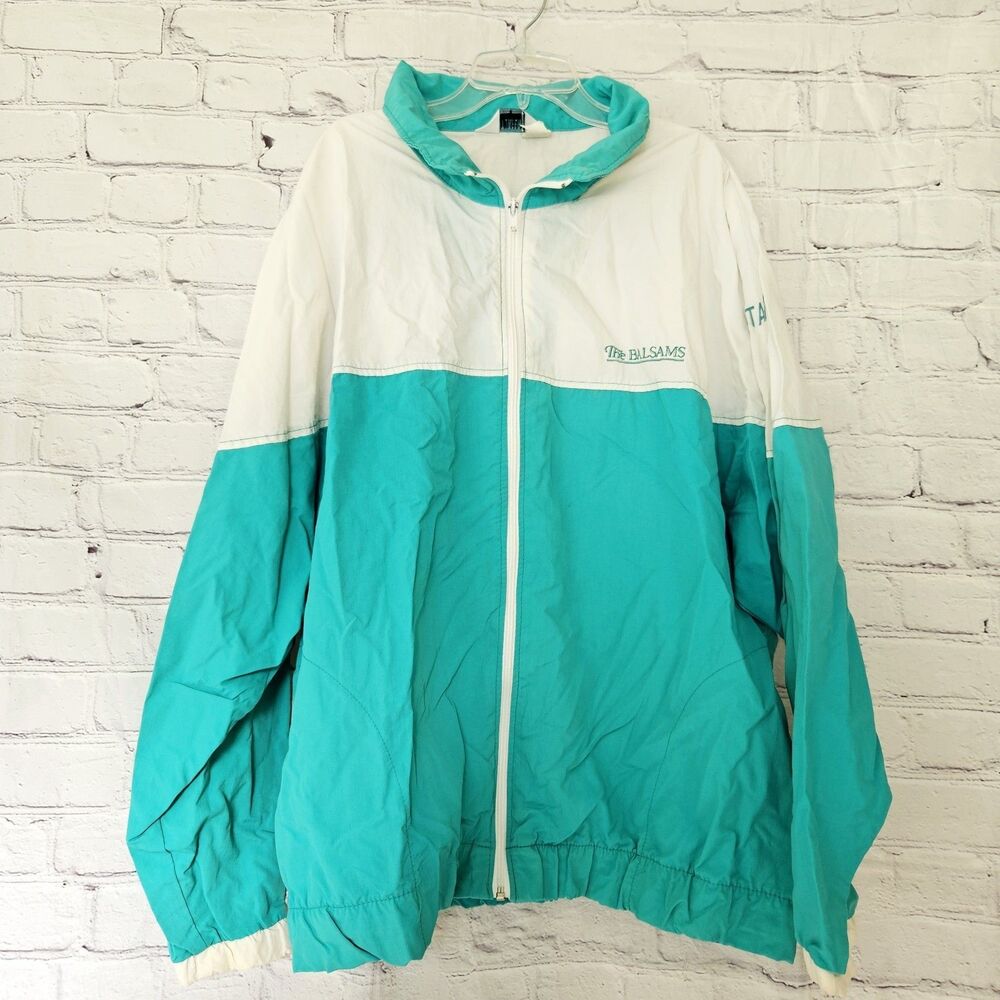 VTG Turfer Windbreaker Jacket Mens Large Green Abstract Print 80s USA *EMBROIDER